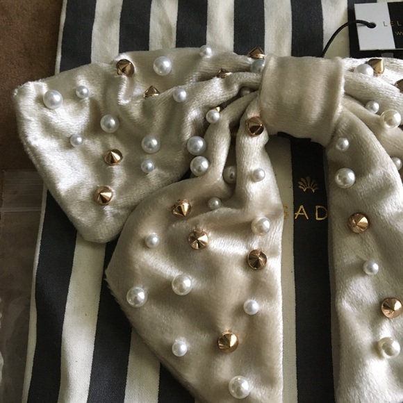 LELE SADOUGHI NWT AUTHENTIC OVERSIZED IVORY VELVET EMBELLISHED BARRETTE main image 13
